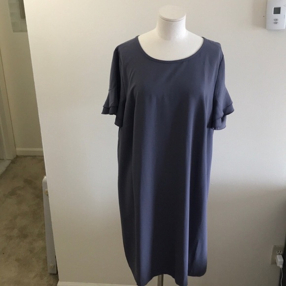 Loft Purple Grey flutter sleeve dress size 18 - Picture 2 of 4